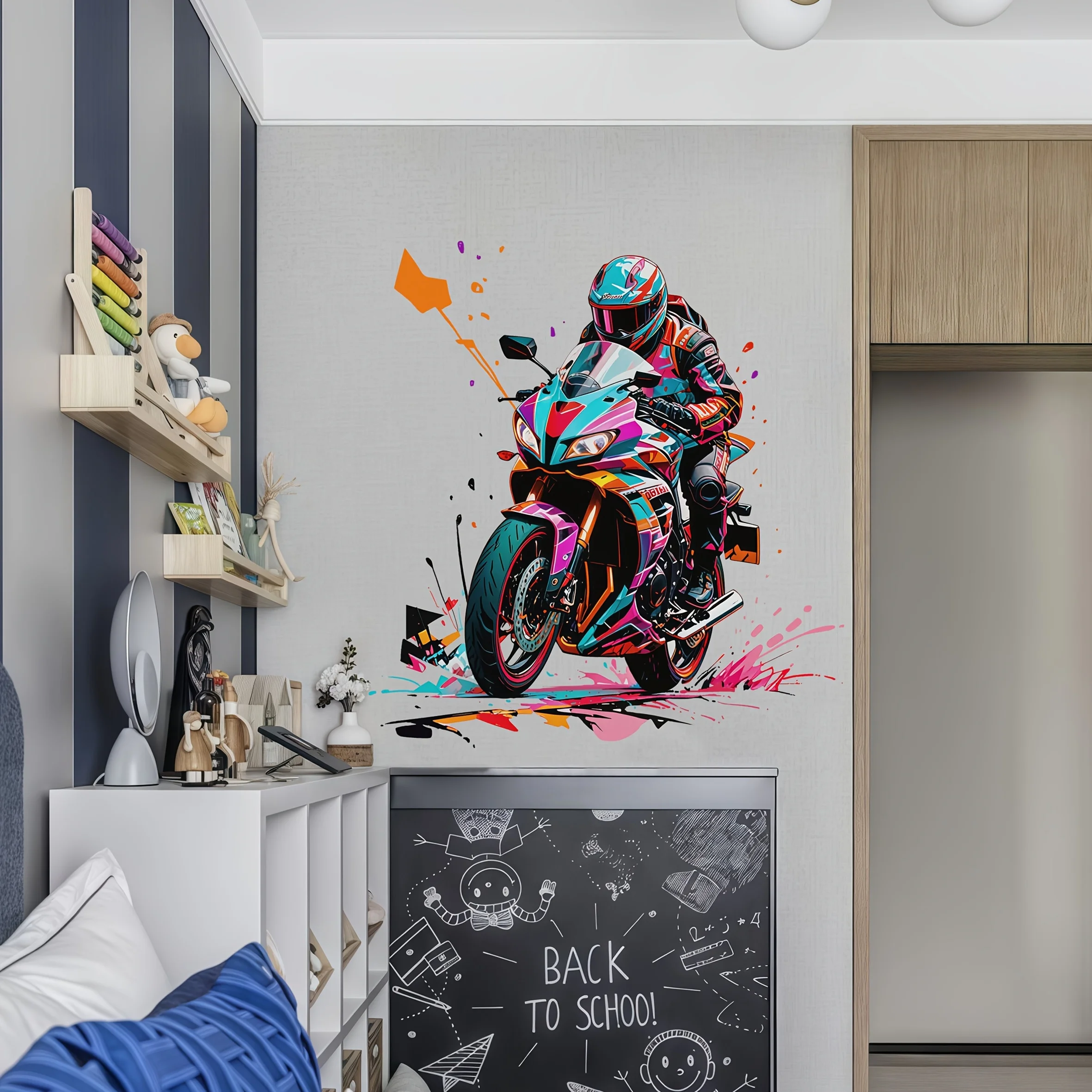 Two Sizes of Cool Motorcycle Stickers for Rooms, Beloved Motorcycle Stickers for Decorating and Beautifying Room Walls