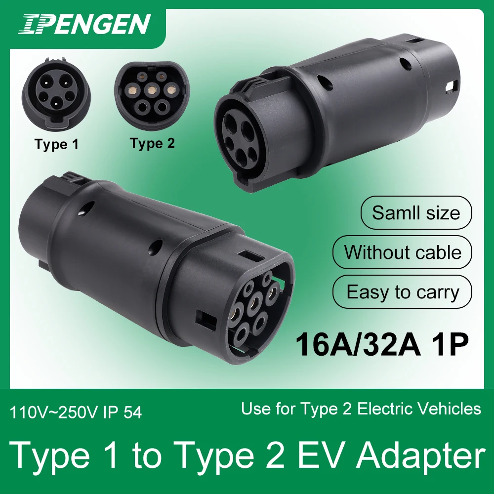 IPENGEN EV Charger Adapter J1772 to IEC62196 Adapter Type1 to Type2 EV Adapter 16A 32A 1Phase EV Charger Converter For Electric