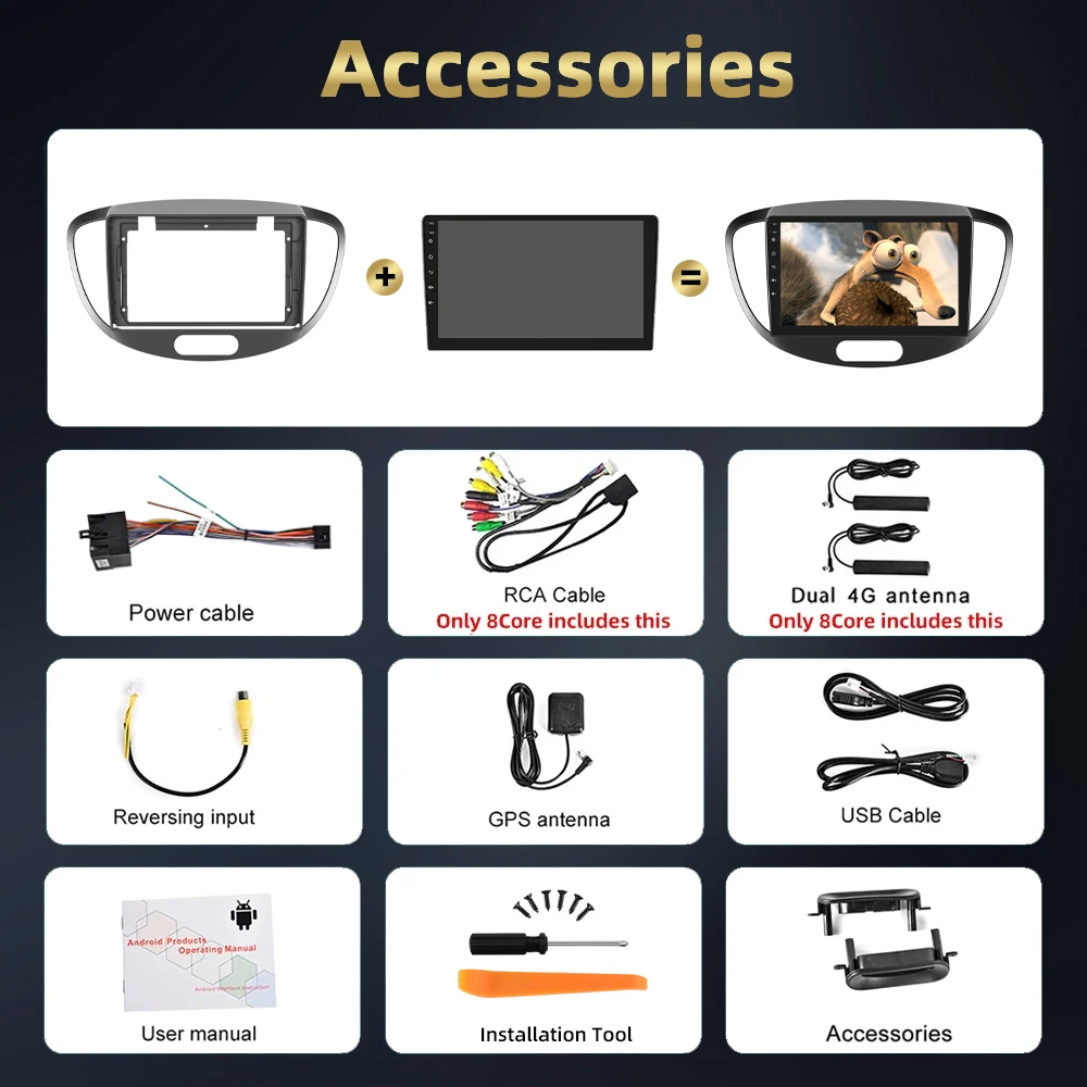 Podofo 8 + 128G 9 ''سيارة ستيريو لشركة هيونداي I10 2010 مشغل وسائط متعددة أندرويد السيارات Carplay 8Core مرآة ربط بلوتوث واي فاي 4G RDS