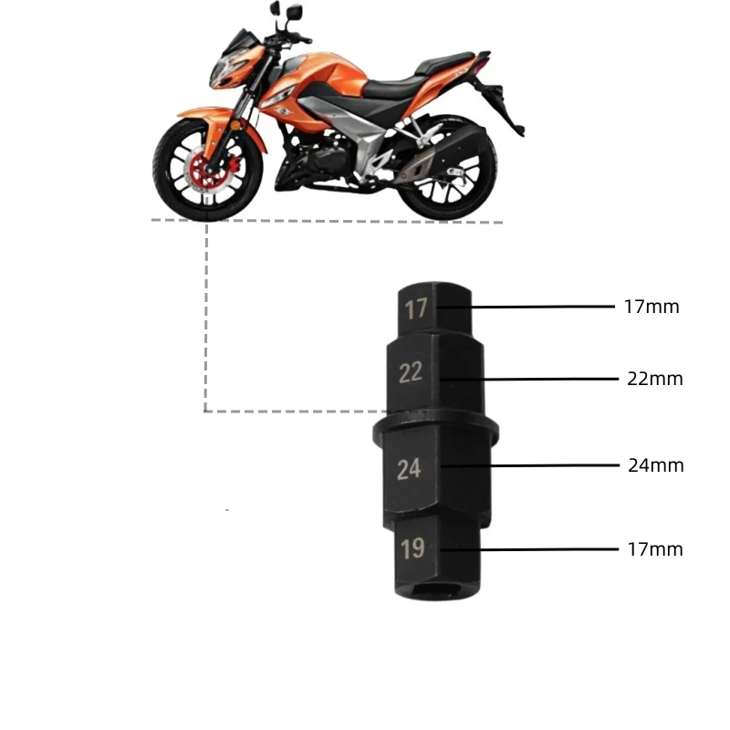 مجموعة أدوات إصلاح الدراجات النارية ذات المحور السداسي 4 في 1 شديدة التحمل 3/8 بوصة - فولاذ Cr-V مضاد للصدأ لمقابس 17/19/22/24 مم، محرك احترافي