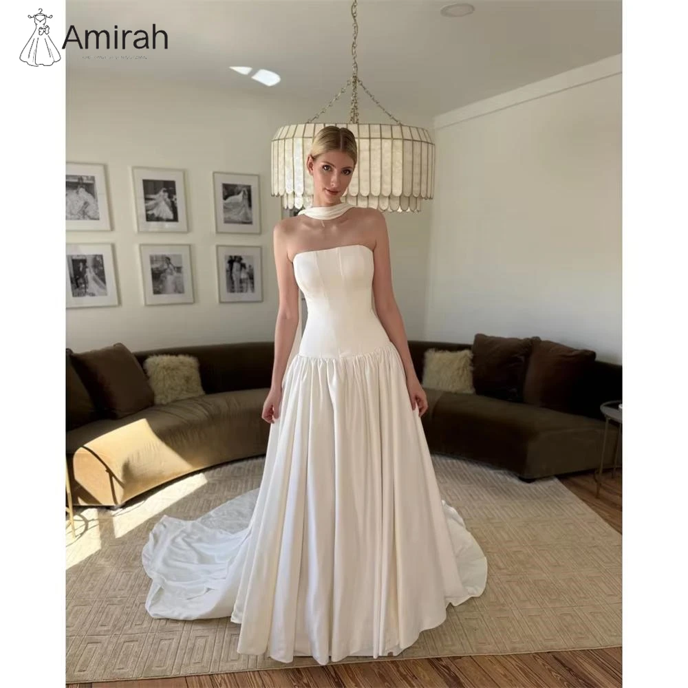 

Amirah Line A Evening Dresses Woman Elegant Luxury Women's Elegant Party Dress White Satin Dresses for Special Occasions Prom