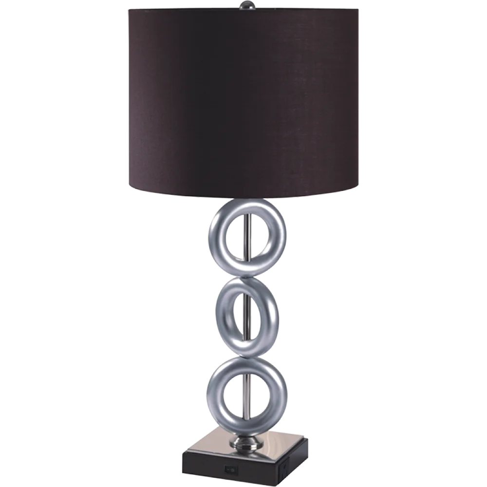 

ONE PAIR OF 29"H SILVER 3-RING WITH OUTLET TABLE LAMP (2PC/CTN)