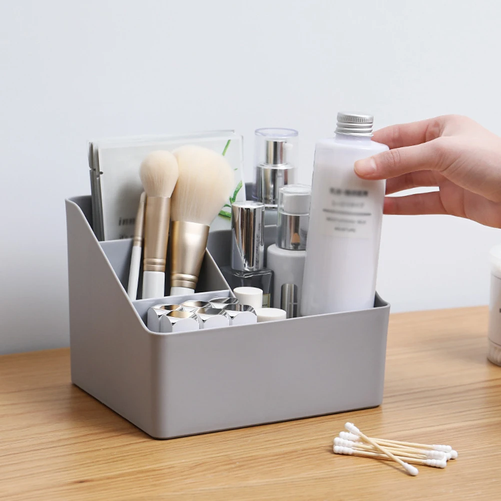

Grey Multifunctional Plastic Storage Box Desktop Organizer With Compartments For Pens Pencils Papers