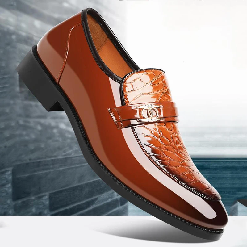 

Туфли без шнуровки, мужские лоферы из лакированной кожи, мужские деловые туфли, свадебные туфли с острым носком, деловые элегантные мужские туфли больших размеров