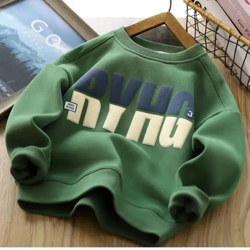 

Boys' Sweater New Children's Autumn and Winter Warm Casual Versatile Sweater Plush Warm Top Teenage Boys' Clothing