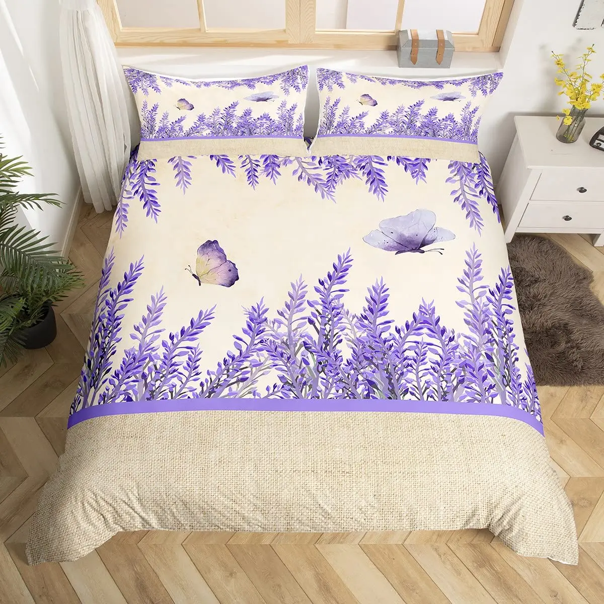 Lavender King Queen Duvet Cover Purple Flower Butterfly Bedding Set Abstract Marble Floral Comforter Cover Polyester Quilt Cover