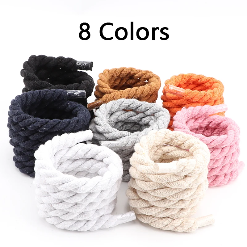 Round Shoelace 10mm Shoelace Hand-woven Universal Three-strand Cotton Rope Solid Color Bold Cotton Twist Decoration Shoe Laces