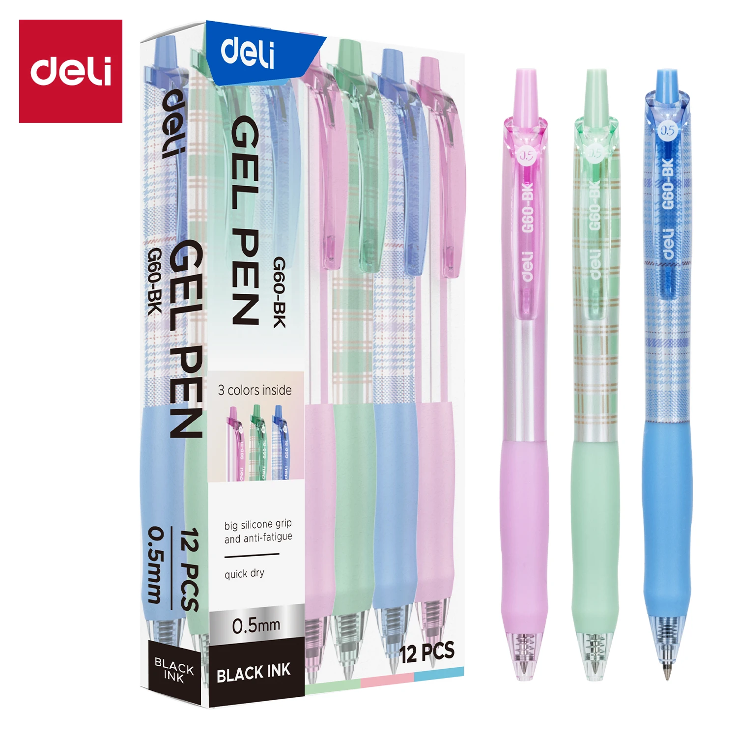 

Deli 12pcs Press Gel Pen 0.5mm Bullet Tip Quick Dry Ballpoint Pen Pen 3 Colors Needle Tube School Office Stationery Supplies