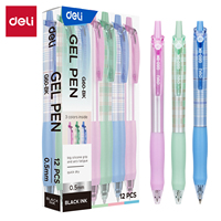 Deli 12pcs Press Gel Pen 0.5mm Bullet Tip Quick Dry Ballpoint Pen Pen 3 Colors Needle Tube School Office Stationery Supplies