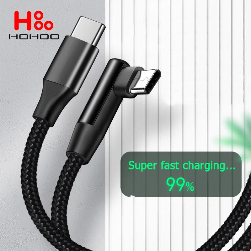 100W Type C To USB C Cable 90 Degree Angle Fast Charging Type-C Date Wire For iPhone 15 Pro max iPad MacBook Pro Xiaomi Huawei