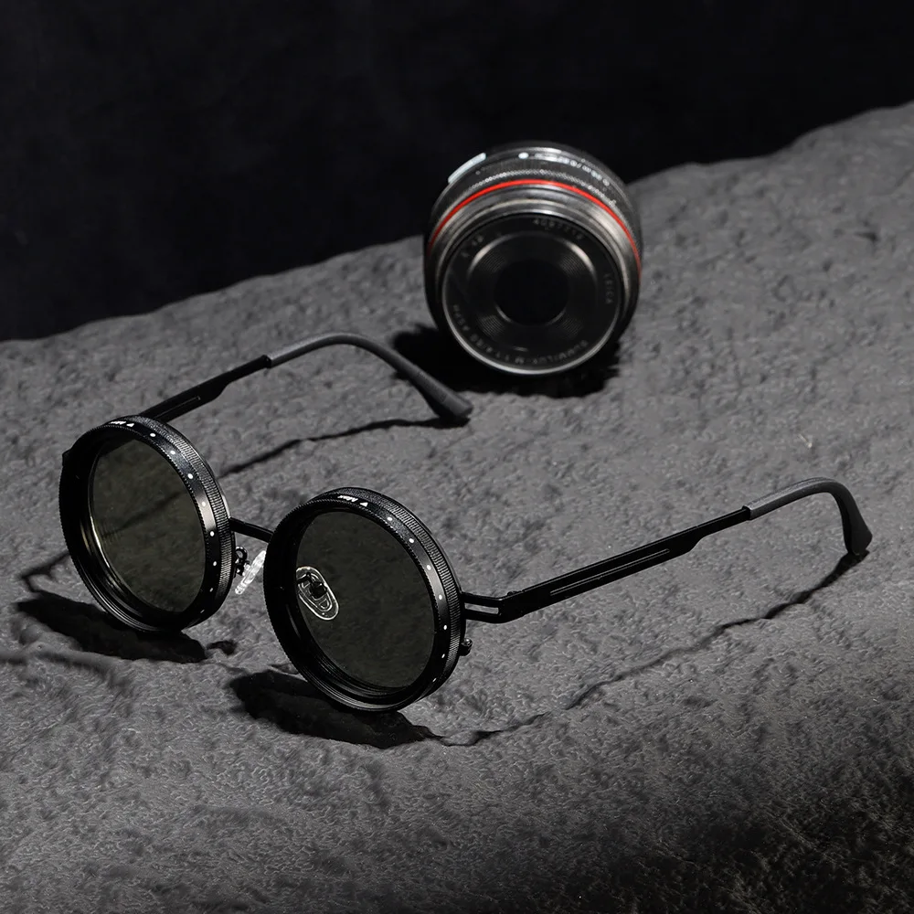 Driving Sunglasses Men Adjustable Sunglasses Round Frame Steampunk Sun glasses Color-changing ND 9 Polarized Lenses Sun Glasses