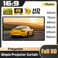 16:9 Portable Projector Screen Simple Curtain Anti-Light 60-150 Inches Projection Screens for Home Outdoor Office Projector