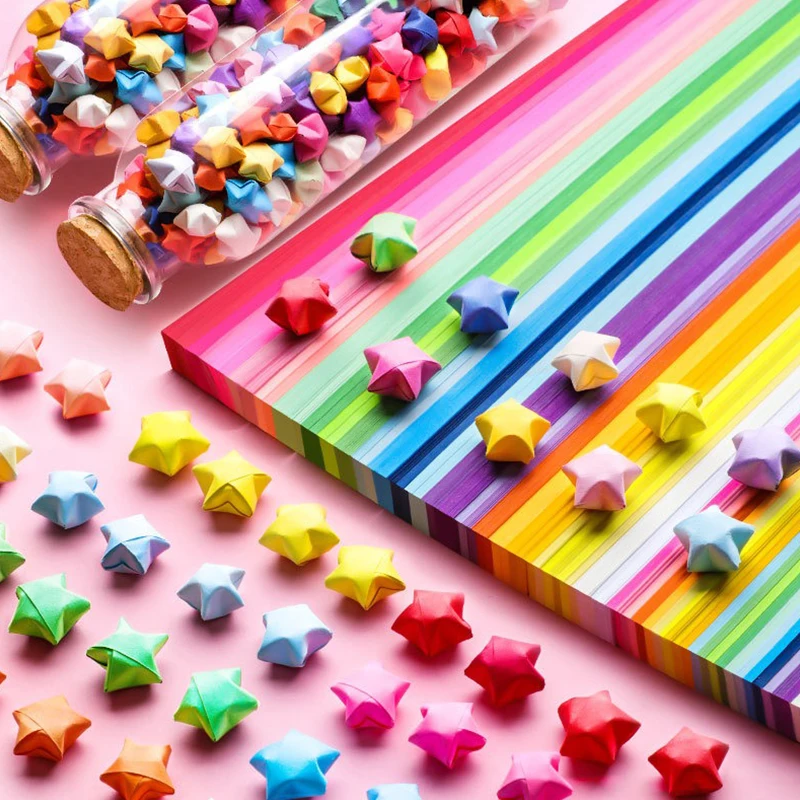 540 Lembar/Paket Kertas Bintang Warna-warni DIY Kertas Origami Lipat Bintang Keberuntungan Berwarna Pelangi Dua Sisi Bergradasi Warna Kerajinan ZYF