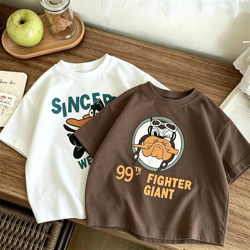 2-7 Jahre alte Jungen Mädchen Freizeit-T-Shirt, locker geschnittener Rundhals-Pullover, einfaches vielseitiges Basis-Shirt, Sommerkleidung, reine Baumwoll-T-Shirts – Detail 3