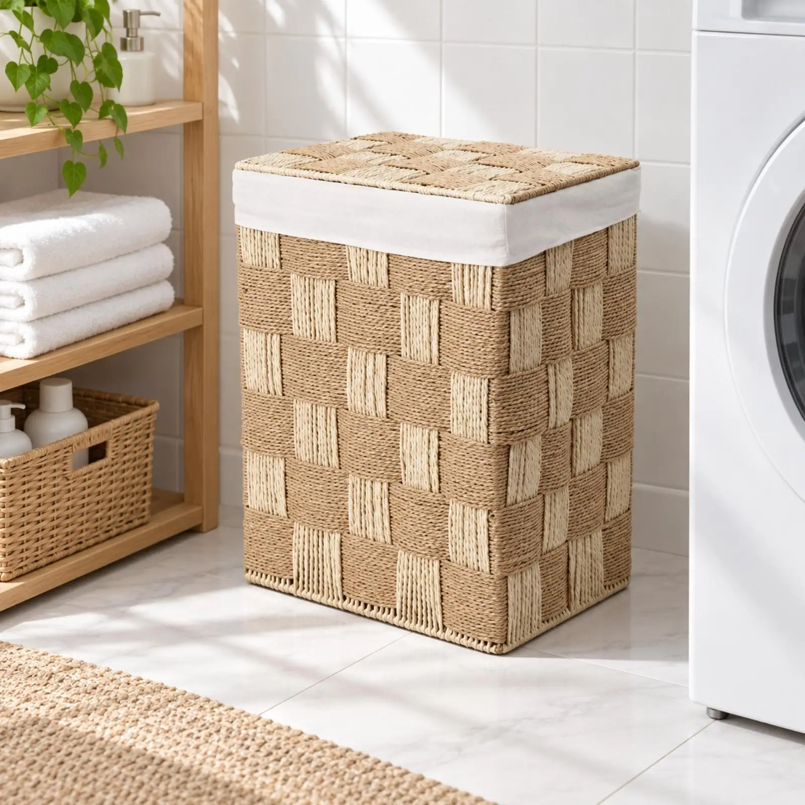 Multitone Braided Storage Basket with Lid for Toys Clothes Throws Organization Wicker Look Home Decor Shelf