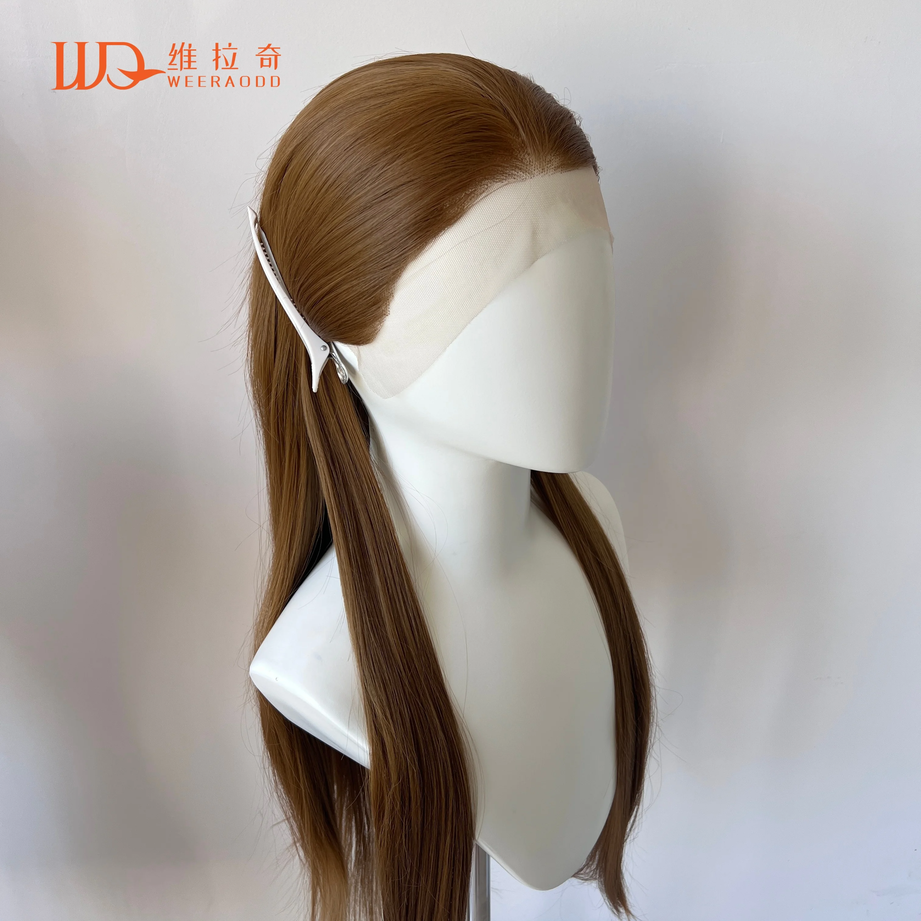 

Golden Brown Synthetic Hair 13x4 Lace Front Wigs for Women 26 Inch Long Straight Free Part 150% Density Glueless Half Hand Tied