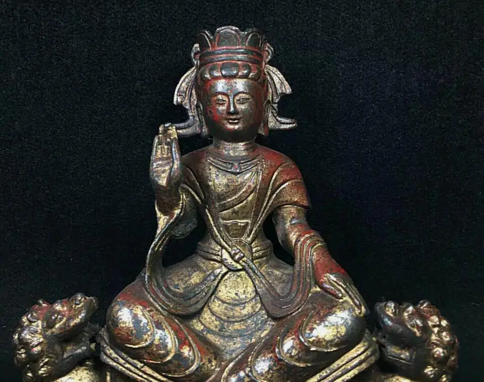 Folk China Chinese Tibet Buddhism Temple Bronze Kwan-Yin Buddha Statue 0104