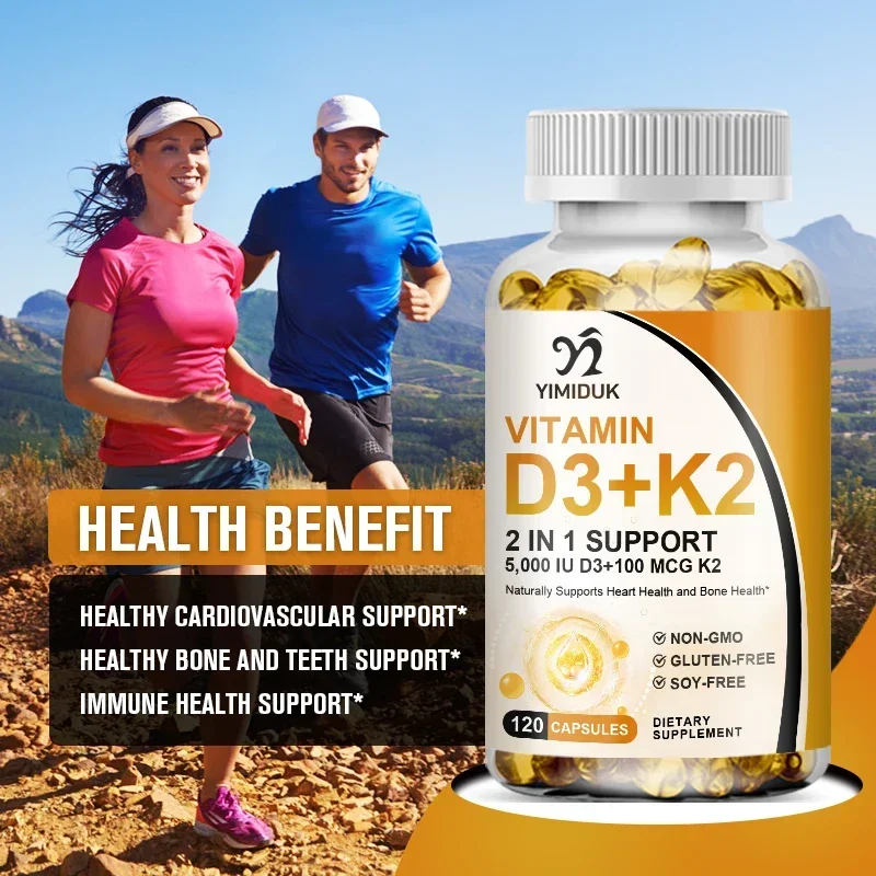 YIMIDUK Vitamin D3 K2 Supplement, 5000 IU D3 + 100mcg K2 MK-7, Supports Strong Bones, Calcium Absorption & Immune & Heart Health