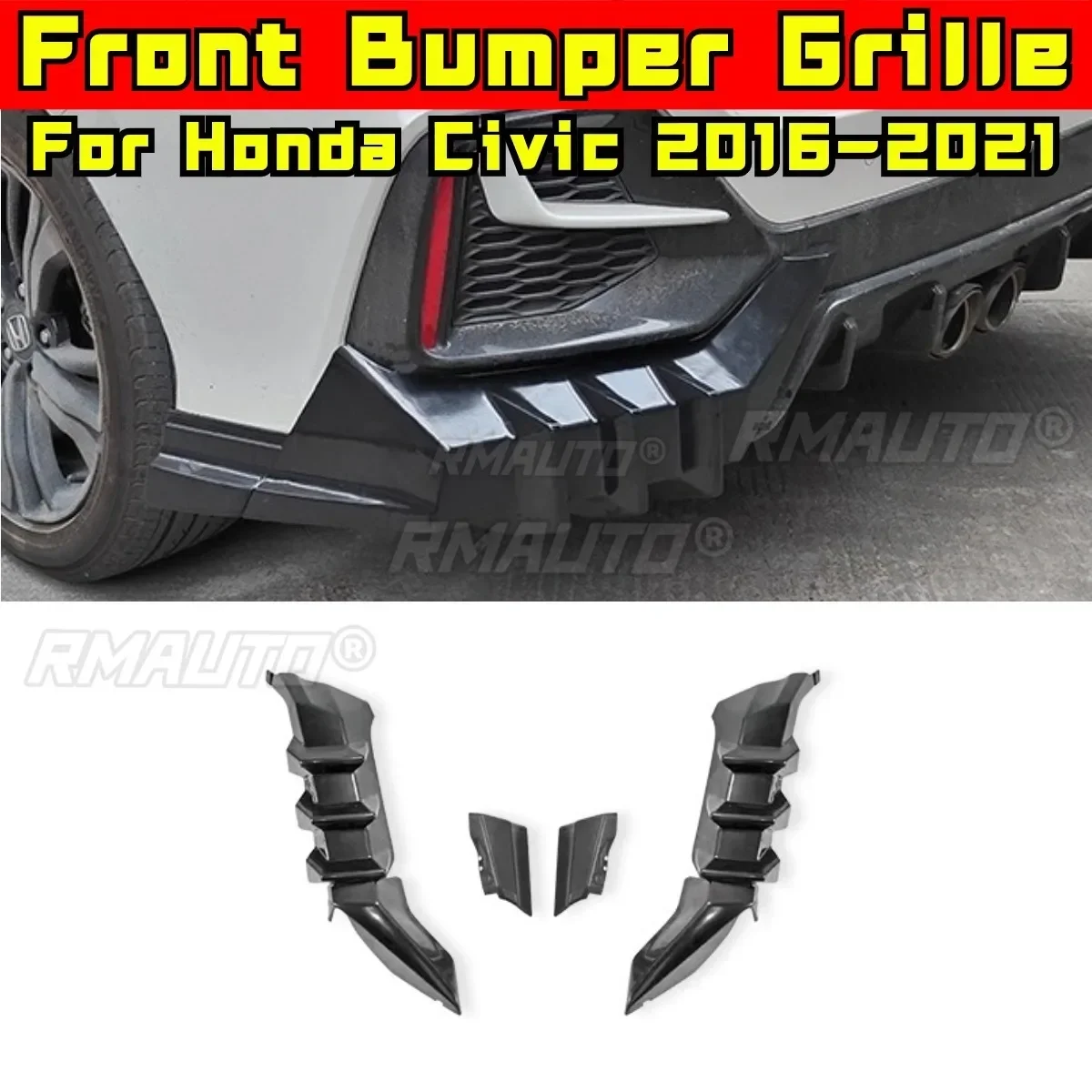 For Honda Civic 2016-2021 Hatchback Mugen Style Rear Bumper Lip Splitter Diffuser Spoiler Bumper Corner Trim Modification Part