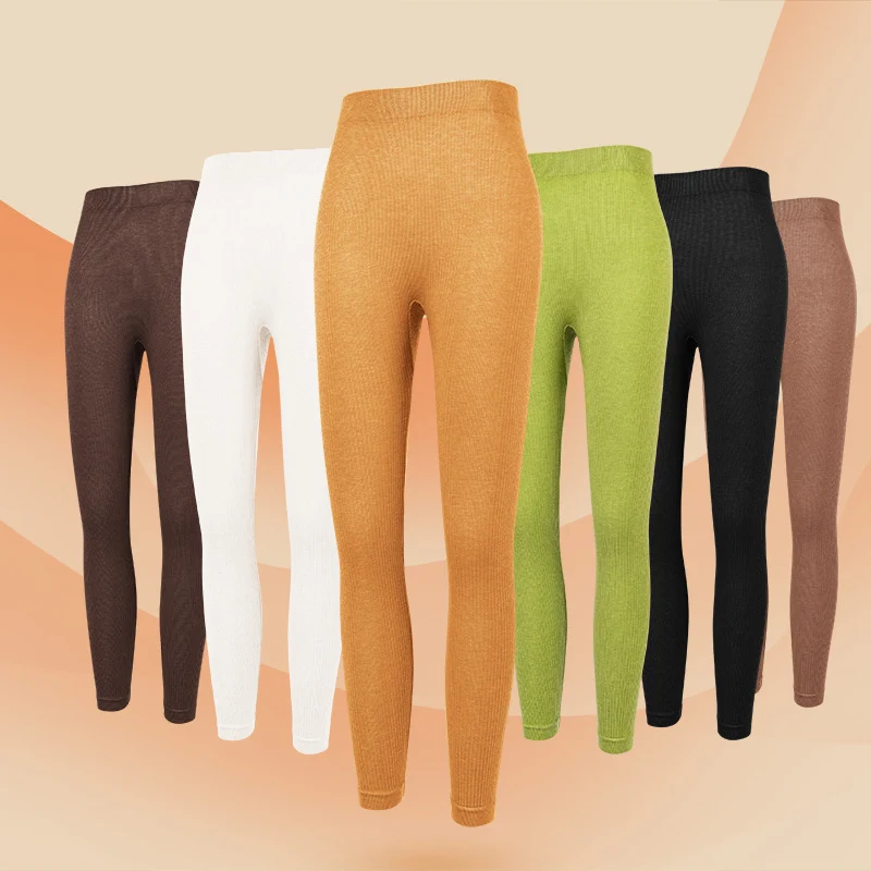 Woman Thermal Leggings, High Waisted, Silk Blend Fabric, Slim Basic Pants, 2023 Fall Winter Stretched Trousers, DALINN