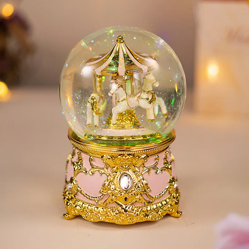 Carousel Unicorn Horse Musical Box Rotating mechanical Carousel Music Box Resin Desktop Decor for Girls Women Birthday Presents