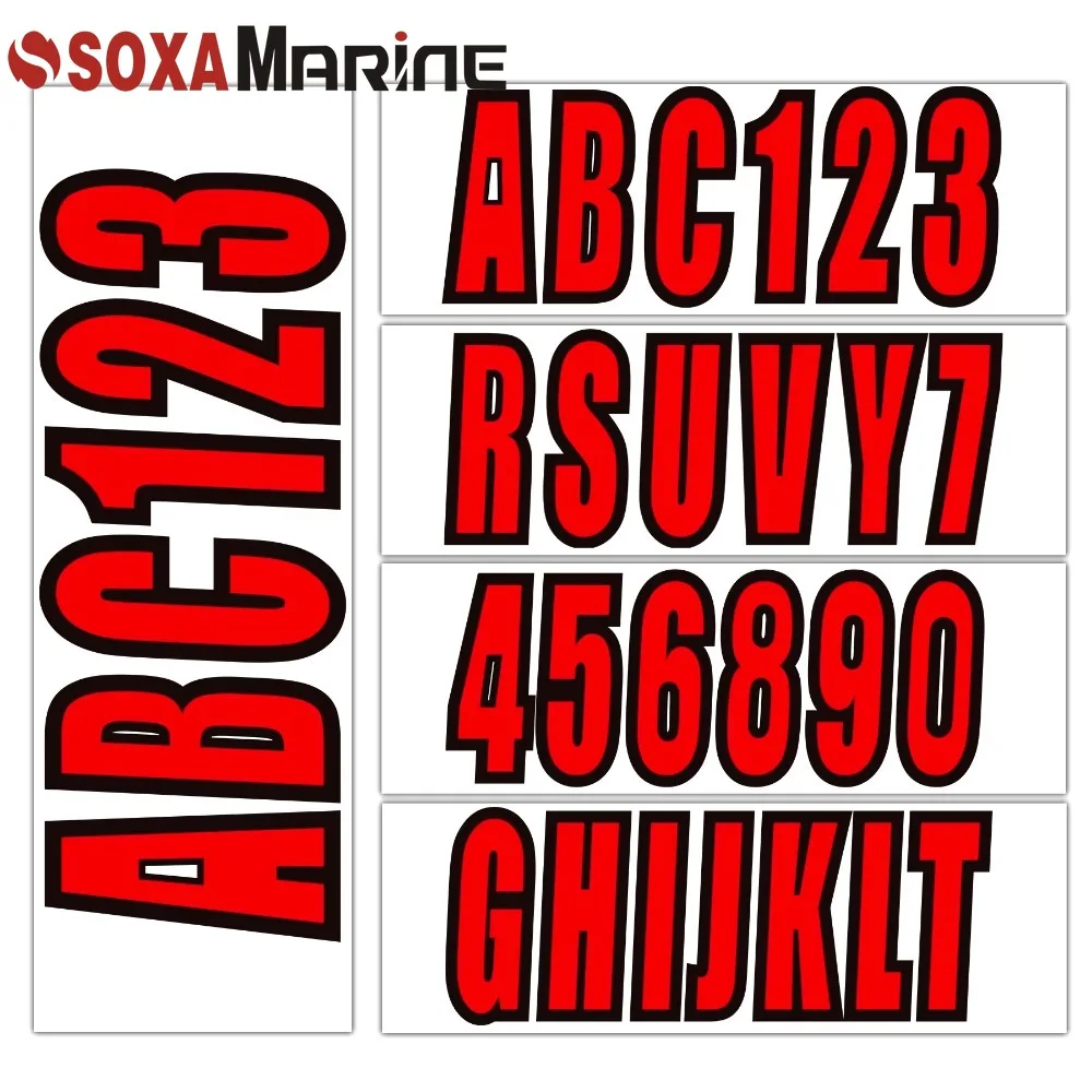 Vessel Registration Numbers- Vinyl Decals - Boat, Jet Ski or PWC 4 Sets of A-Z and 0-9 Red