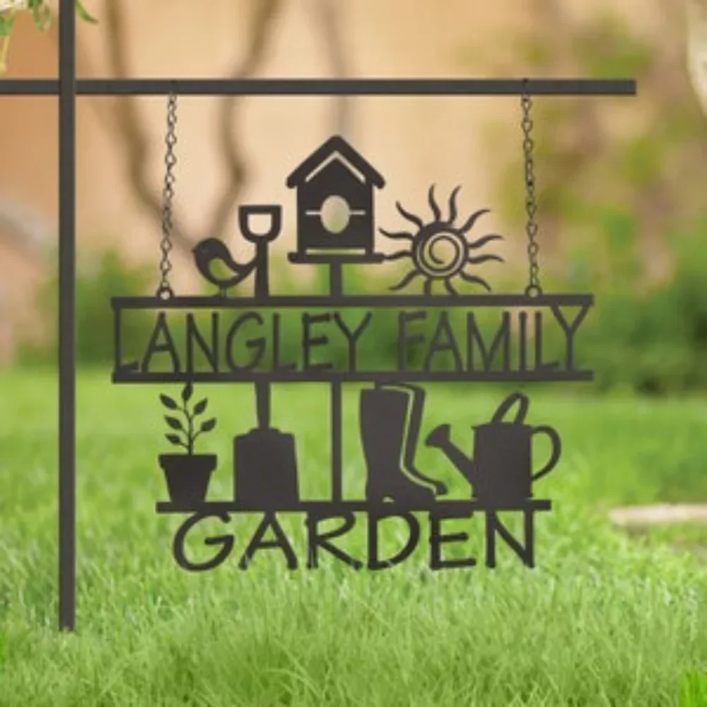 Print On Demand-Custom Metal Hanging Garden Sign Customized With Your Family Name Or Garden Name As Beautifully Crafted Unique O