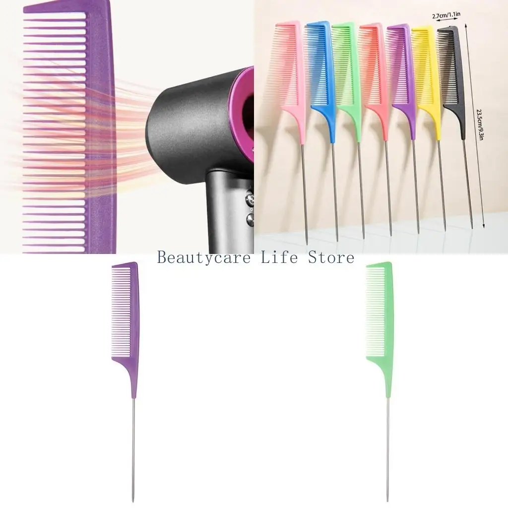 652C Hair Tail Combs Parting Rattail Combs Teasing Fine Tooth Comb Metal Hair