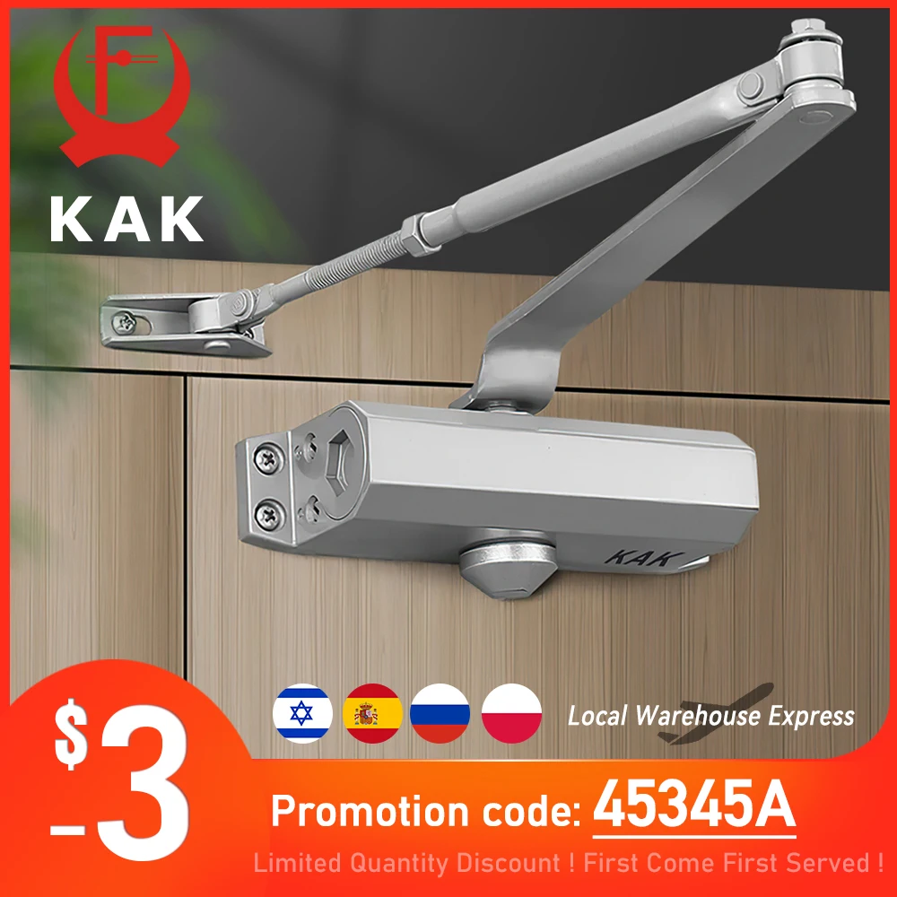 KAK Hydraulic Buffer Automatic Door Closer 25KG to 80KG Adjustable Speed Door Closing Equipment Mute Soft Closing Door Hardware