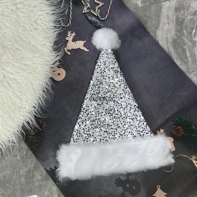 قبعة عيد الميلاد بطبقة مزدوجة مع ترتر كامل، قبعة ملونة، موسعة، ديكور، جديدة، 33 × 45 سم