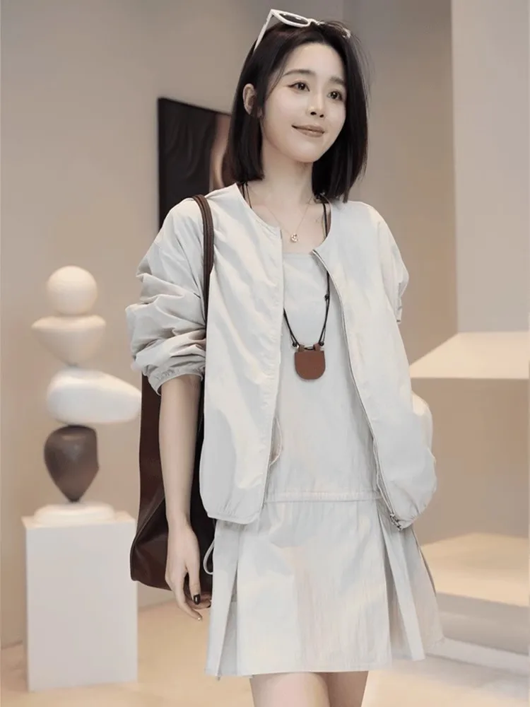 Retro rundes Ne-Reißverschluss Ort Jaet And Ter Dr Damen-Faion-Set Frühling 2025, Design Sense Clete Ensemble