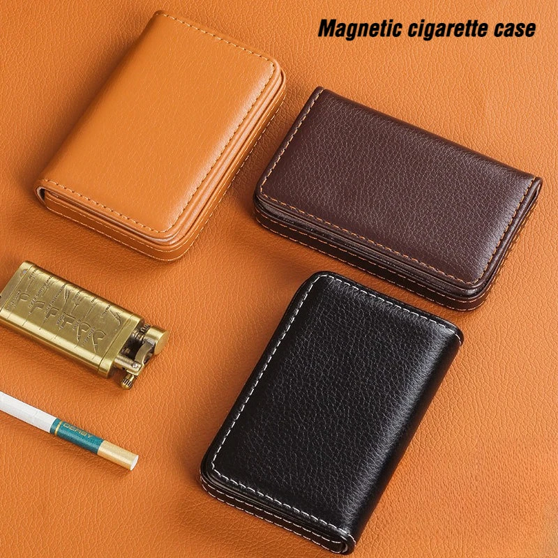 Leather Magnetic Buckle Cigarette Case for Thick/medium Cigarettes Storage Box Portable Business Card Holder&cigarette Holder