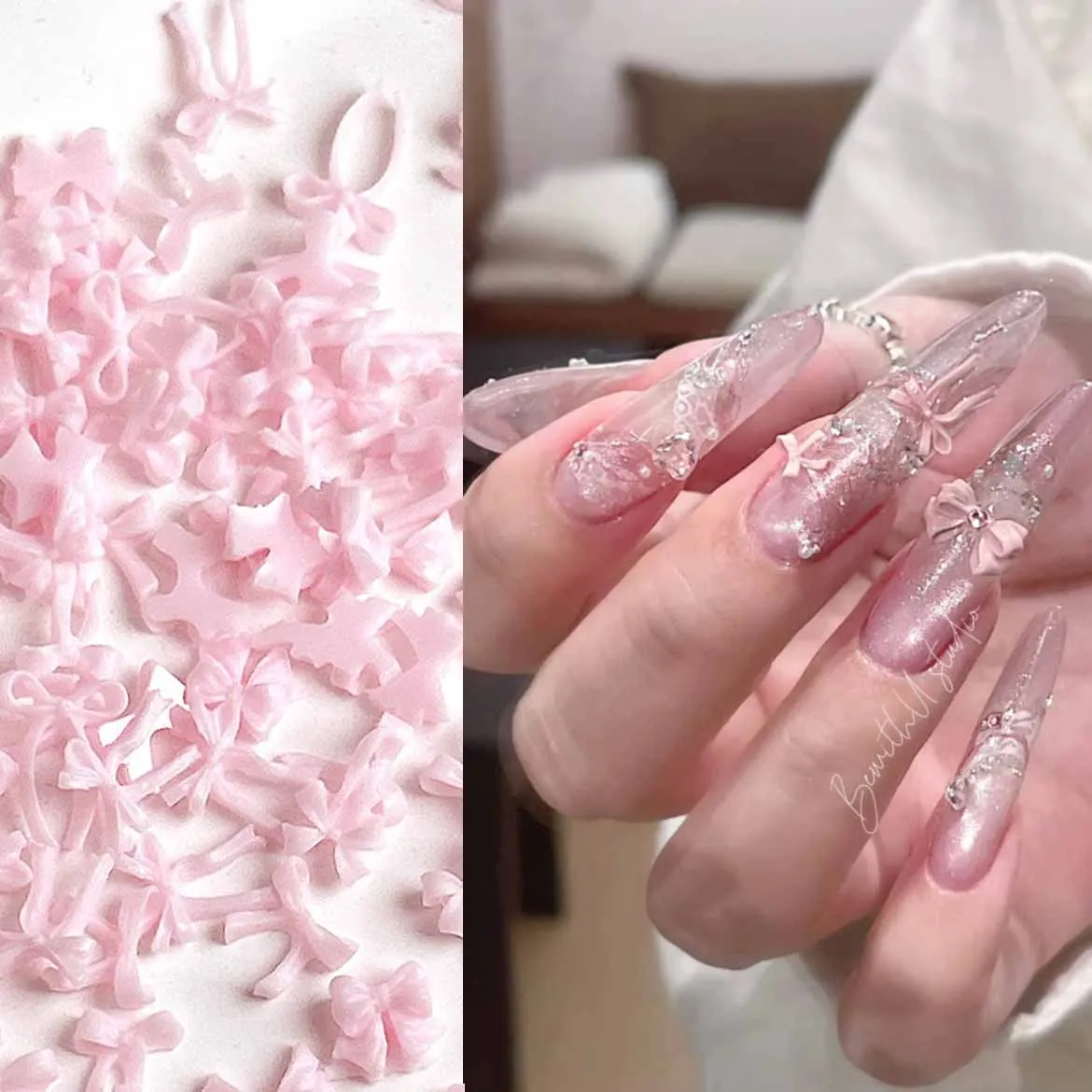 100 pièces rose mixte résine nœud papillon Y2K Nail Art breloques en vrac 3D ruban nœud papillon Nail Art décoration bricolage fournitures