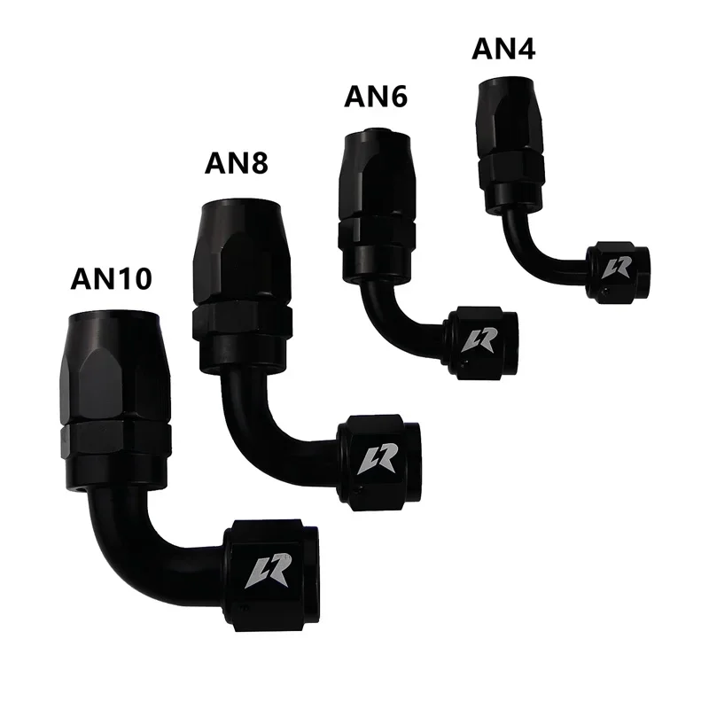 

AN4/AN6/AN8/AN10 Swivel Hose End Fitting Adapter 0/45/90/180 Degree Braided Oil Fuel Line LR Fittings Aluminum Black 1 PCS
