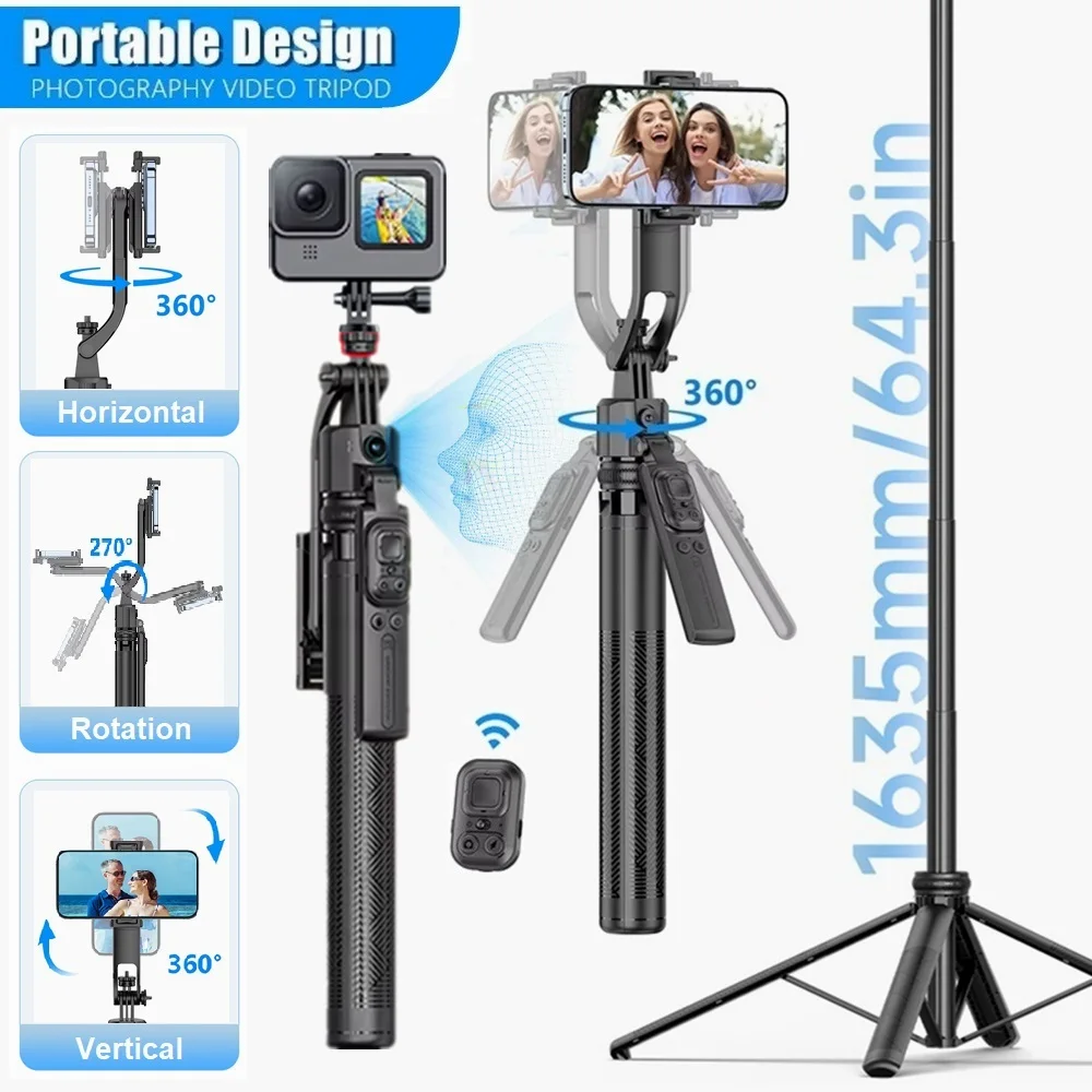 AI Follow Gimbal Stabilizer for Mobile Phone GoPro Camera 360 Rotation Face Tracking Shoot Selfie Stick, Optional Fill Lights