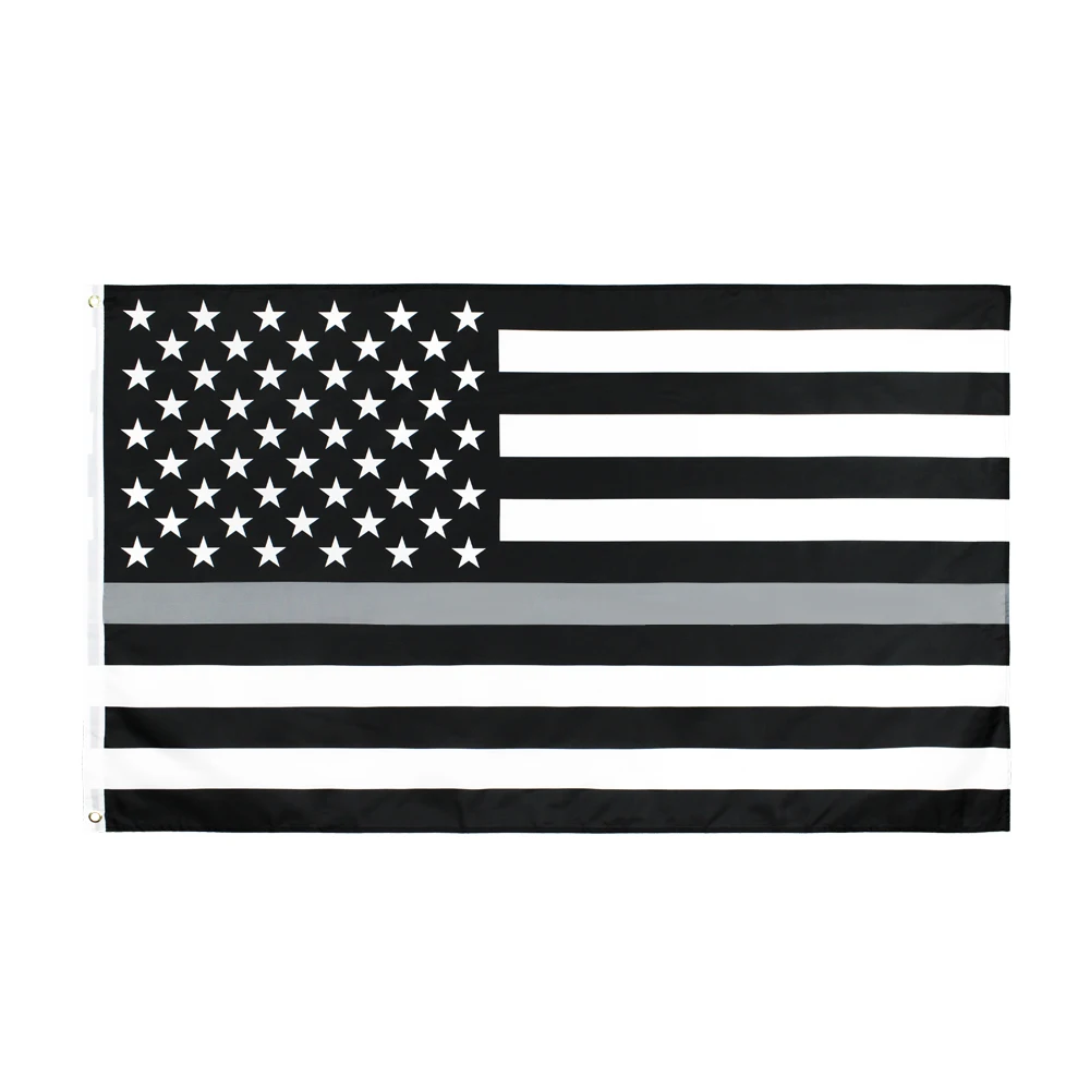 60x90cm 90x150cm 120x180cm Thin Silver Line American Flag Polyester Banner With Brass Grommets Honoring Corrections Officers