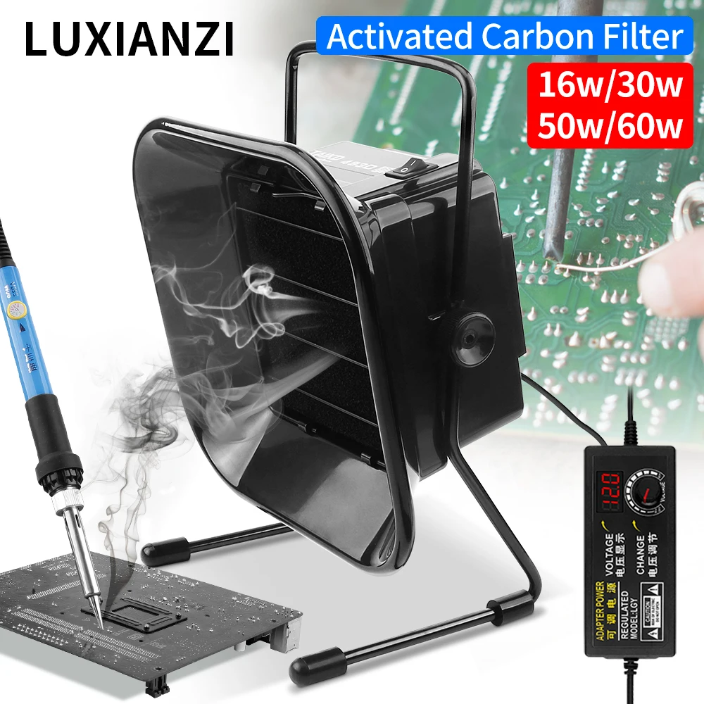 LUXIANZI Soldering Iron Smoke Absorber with Activated Carbon Filter 16/30/50/60W Fume Extractor Smoking Instrument Welding Tool
