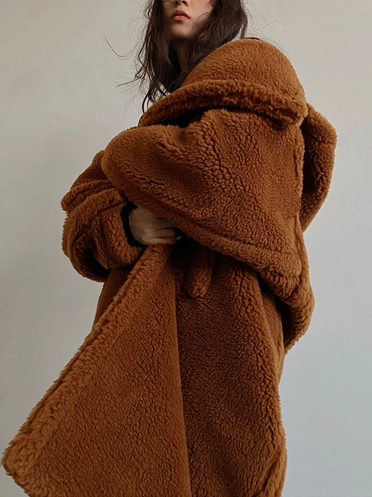 Teddy Bear Coat Winter Clothes For Women Plus Velvet Faux Fur Wool Coat Hooded Long Parkas Female Warm Oversized Jacket Fur Coat