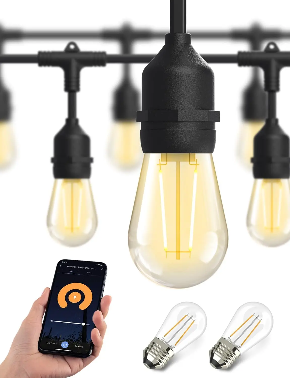 

Smart Outdoor String Lights, 123FT LED Patio Lights, App Control, Dimmable Edison Bulbs, Waterproof IP65, Compatible with Alexa, for Yard Porch Bistro