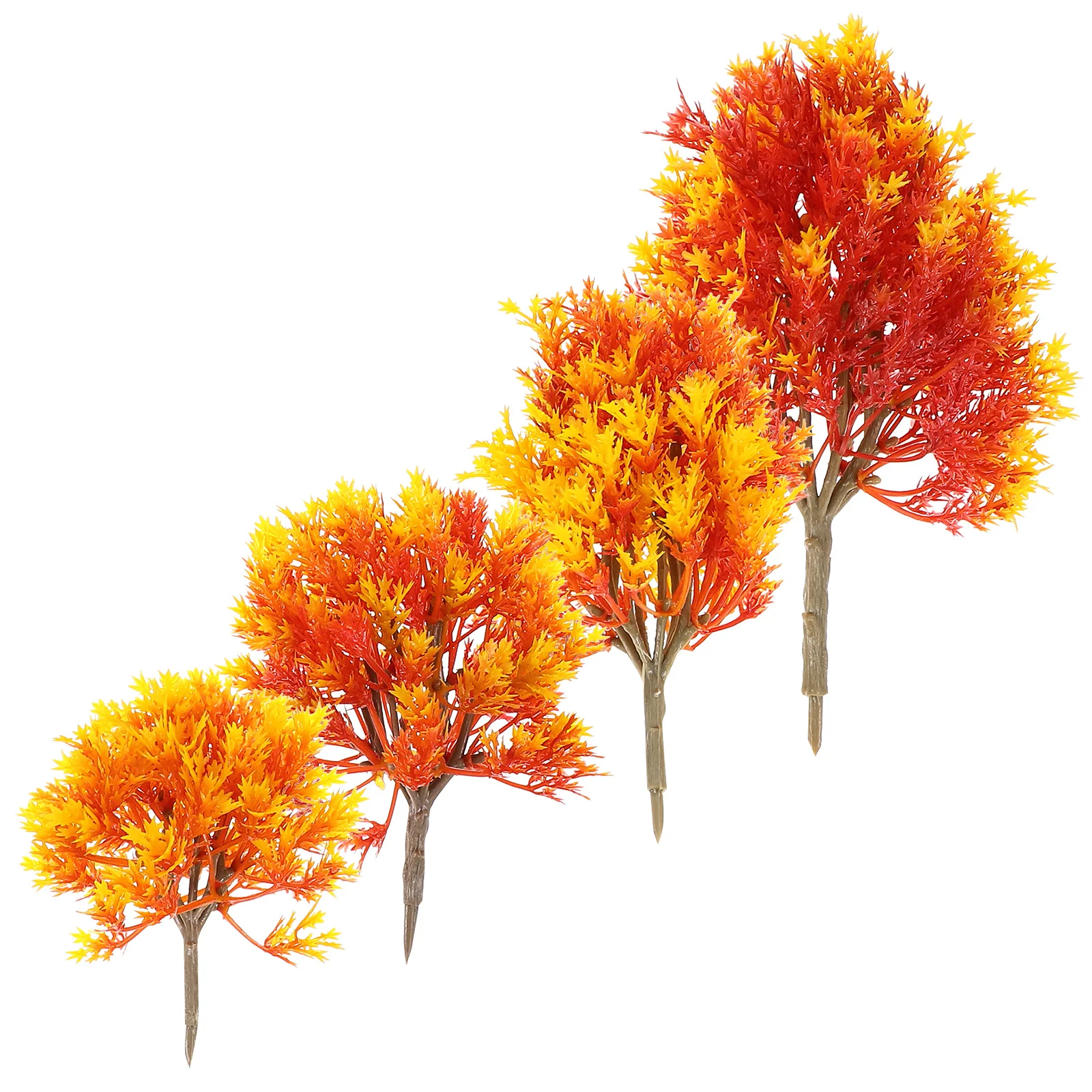 

4Pcs Plastic Maple Tree Pack Orange Color Different Size 19cm 15cm 13cm 10cm Landscape Decoration Green Scenery