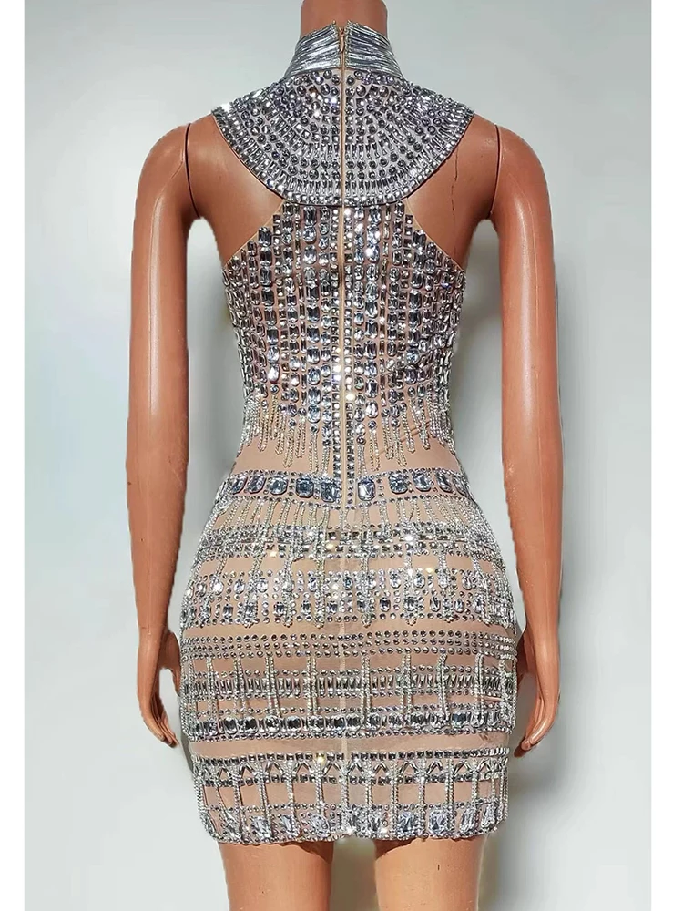 جودة عالية حجر الراين شرابة مثير شنقا الرقبة فستان مجوف 2025 موضة جديدة مخصصة الملابس النسائية #6