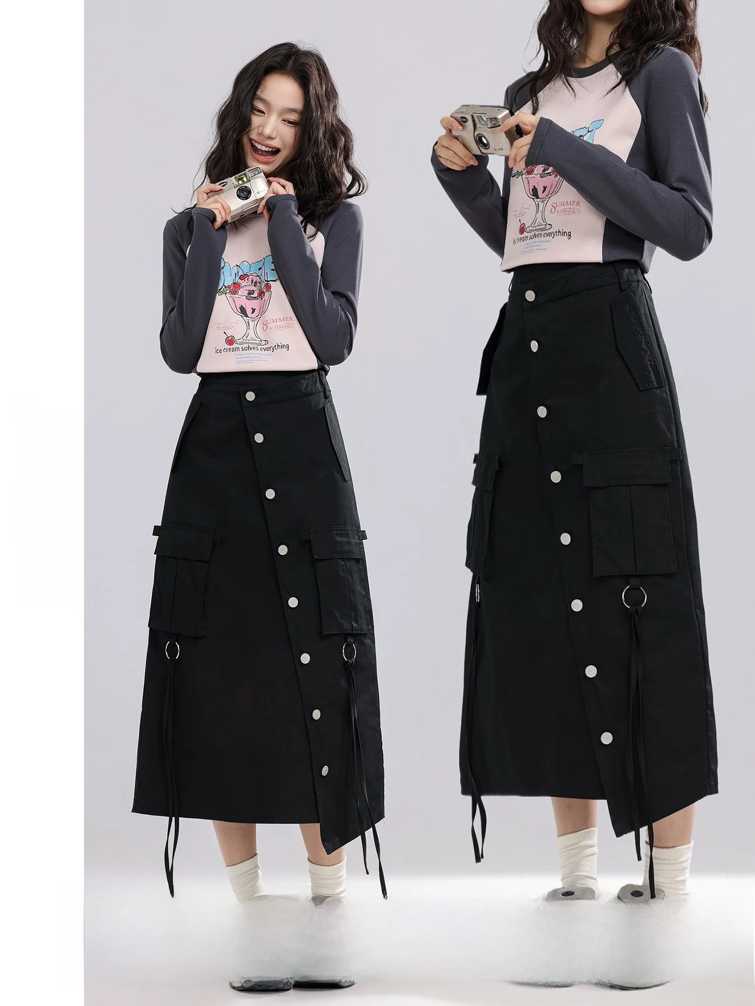 

Юбка А-силуэта Dark Night Rhythm для женщин, черная, с высокой талией, из хлопка, для работы и повседневной носки, с разрезом сзади, осенняя новинка, дизайнерская модель