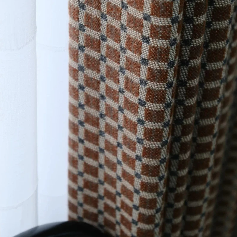 Vintage Imitation Wool Plaid Jacquard Thickened Chenille Blackout Curtains for Living Room and Bedroom Customized Products