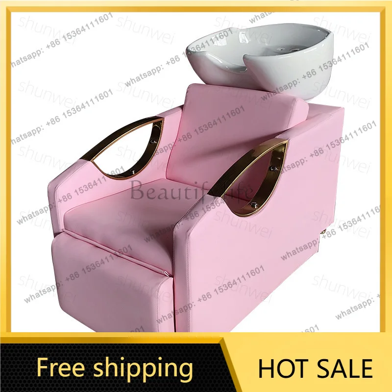 Factory Direct Sales Foreign Trade Reclining Flush Bed Stainless Steel Armrest Adjustment Foot Shampoo Bed