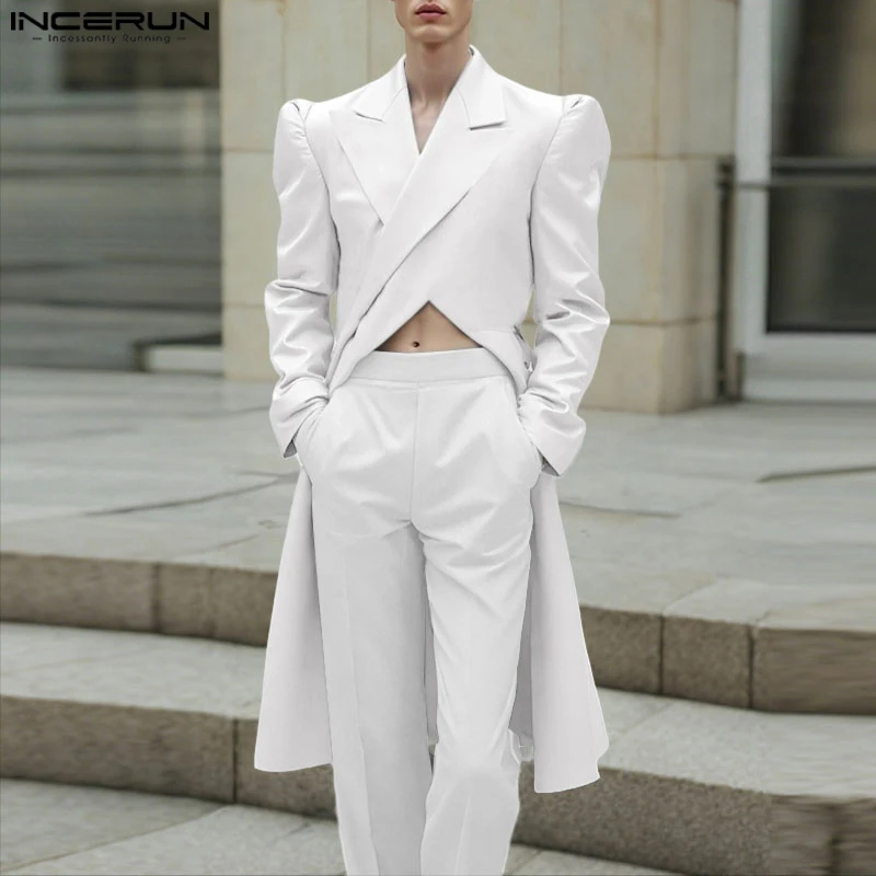INCERUN Men Long Style Blazer Lapel Long Sleeve Irregular Suit Men Streetwear Loose 2025 Fashion Solid Casual Male Thin Coats
