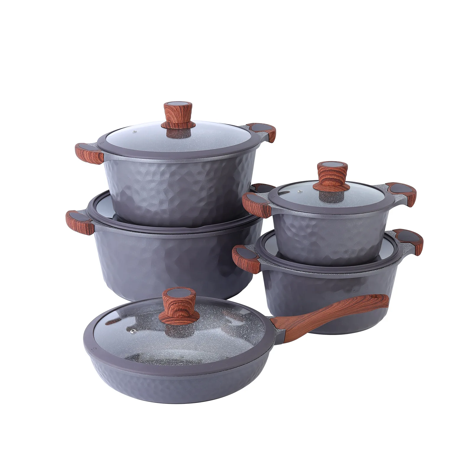 PFOA Free Interior 10-Piece Hammered Culinary Array 20/24/28/32cm Soup Pot 28cm Deep Frying Pan  Stove Energy Saving Hub