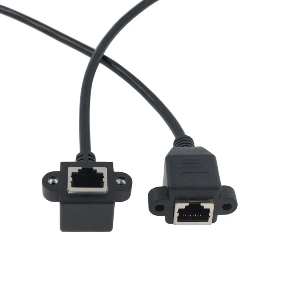 RJ45 Right Angle Network Wire Male To Female Panel Mount Extension Cable With Screw Holes