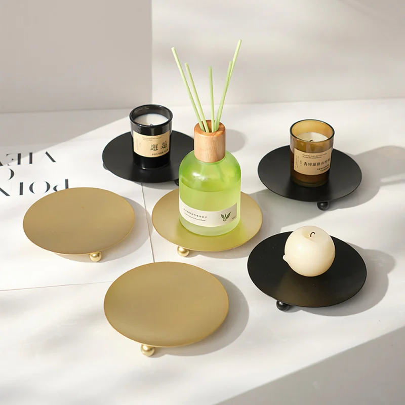 

Ins Style Round Candle Tray, Nordic Luxury Desktop Ornament for Living Room Decor