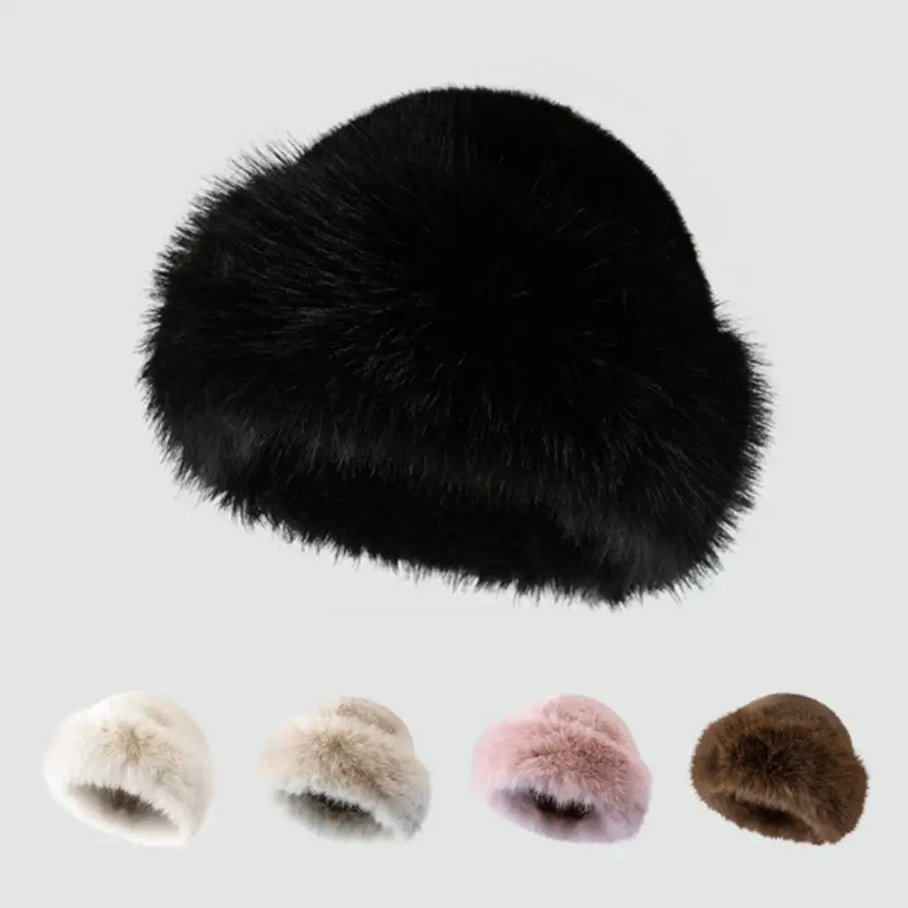 Thermal Insulation Hat Winter Bucket Hat for Women Thickened Warm Faux Fur Snow Hat Windproof Outdoor Weather Headwear Plush