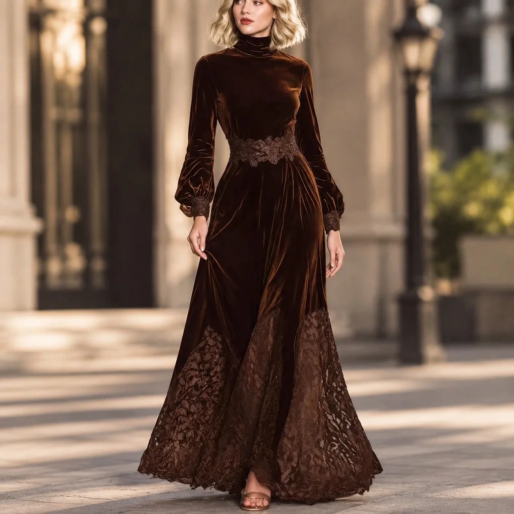 High Waist Dress Long Sleeve Pleated Urban Streetwear with European and American Style Asymmetrical Hem Pleated Dress for Women